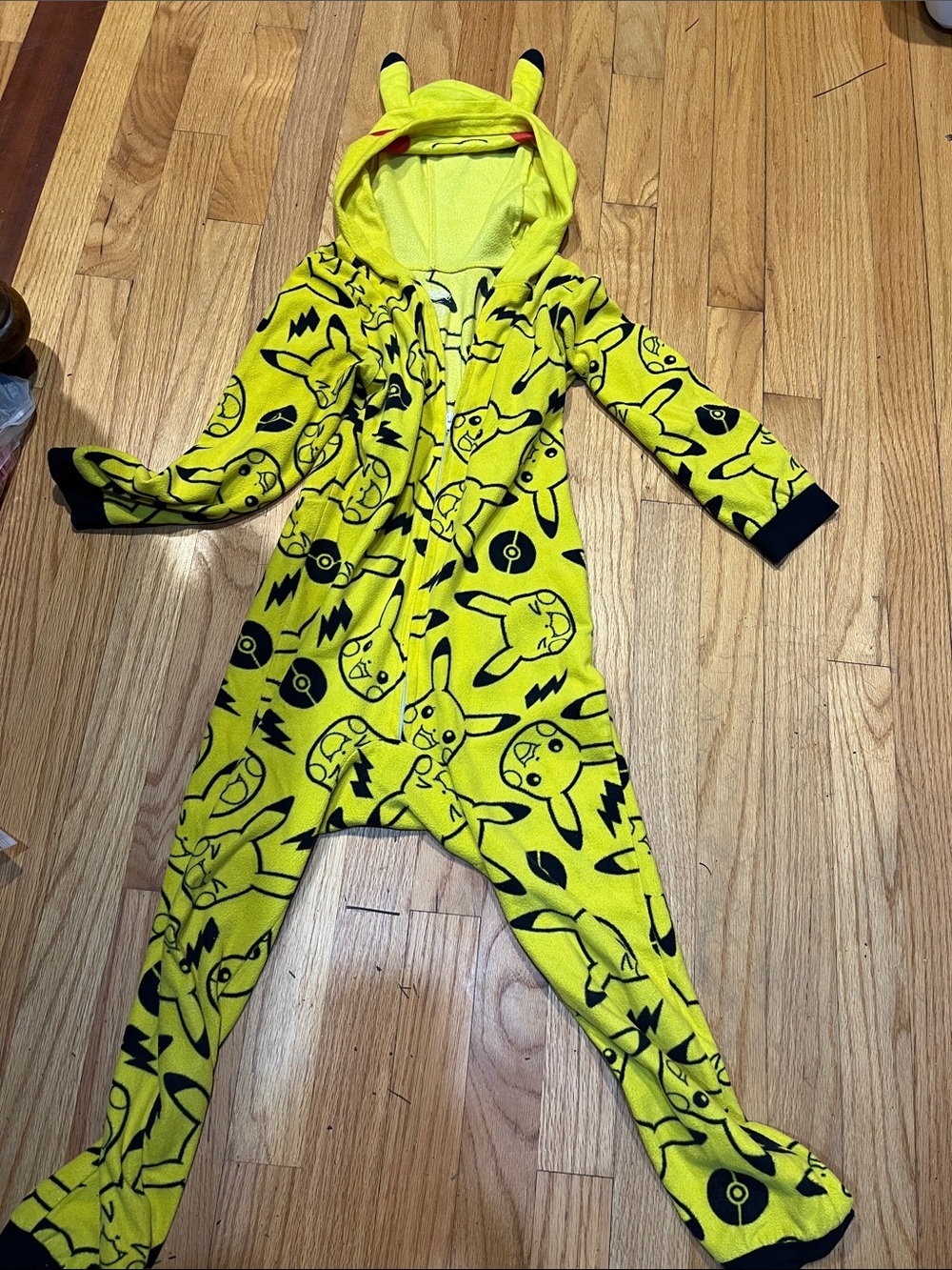 Bright Yellow Pikachu-Themed Kids One-Piece Footie with Hood